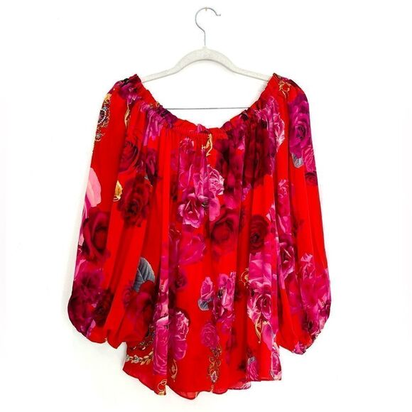 NWT Camilla  Red Frill Off Shoulder Top in Italian Rosa - Picture 12 of 15